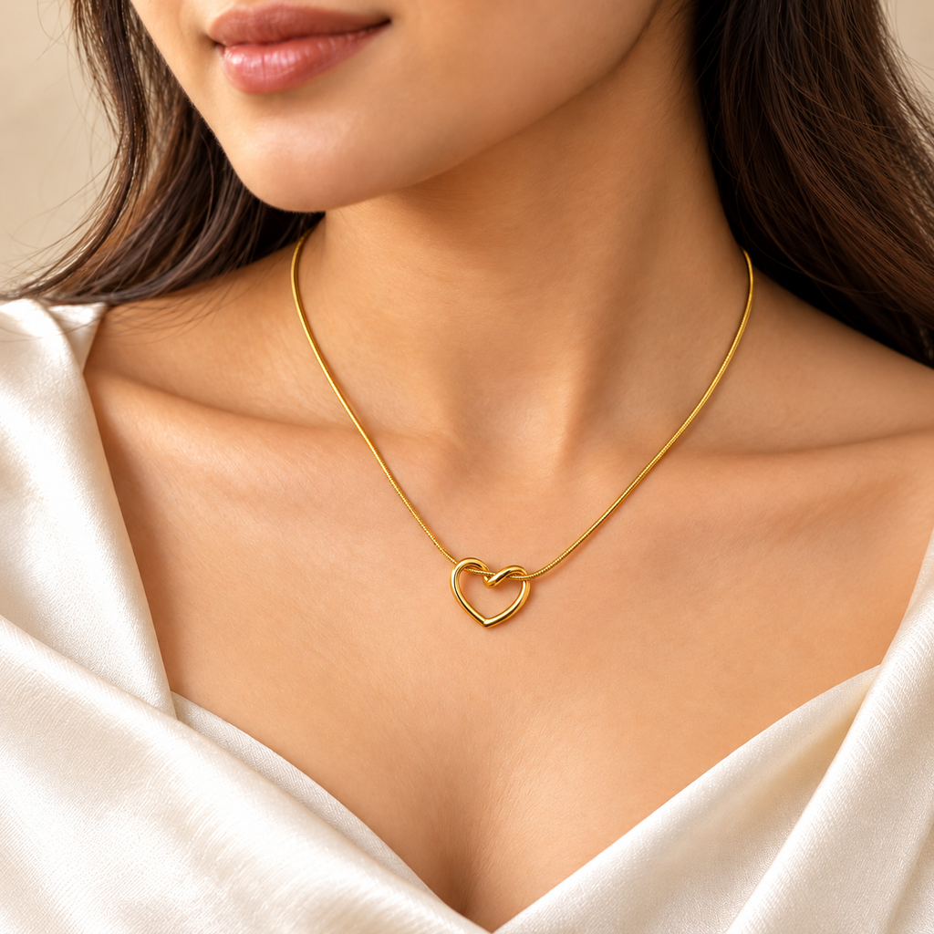 Gold-Plated Heart Pendant Chain Necklace for Women – Minimalist Elegant Everyday Jewellery