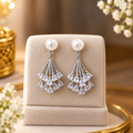 Silver-Plated American Diamond Cluster Drop Earrings with Pearl Studs