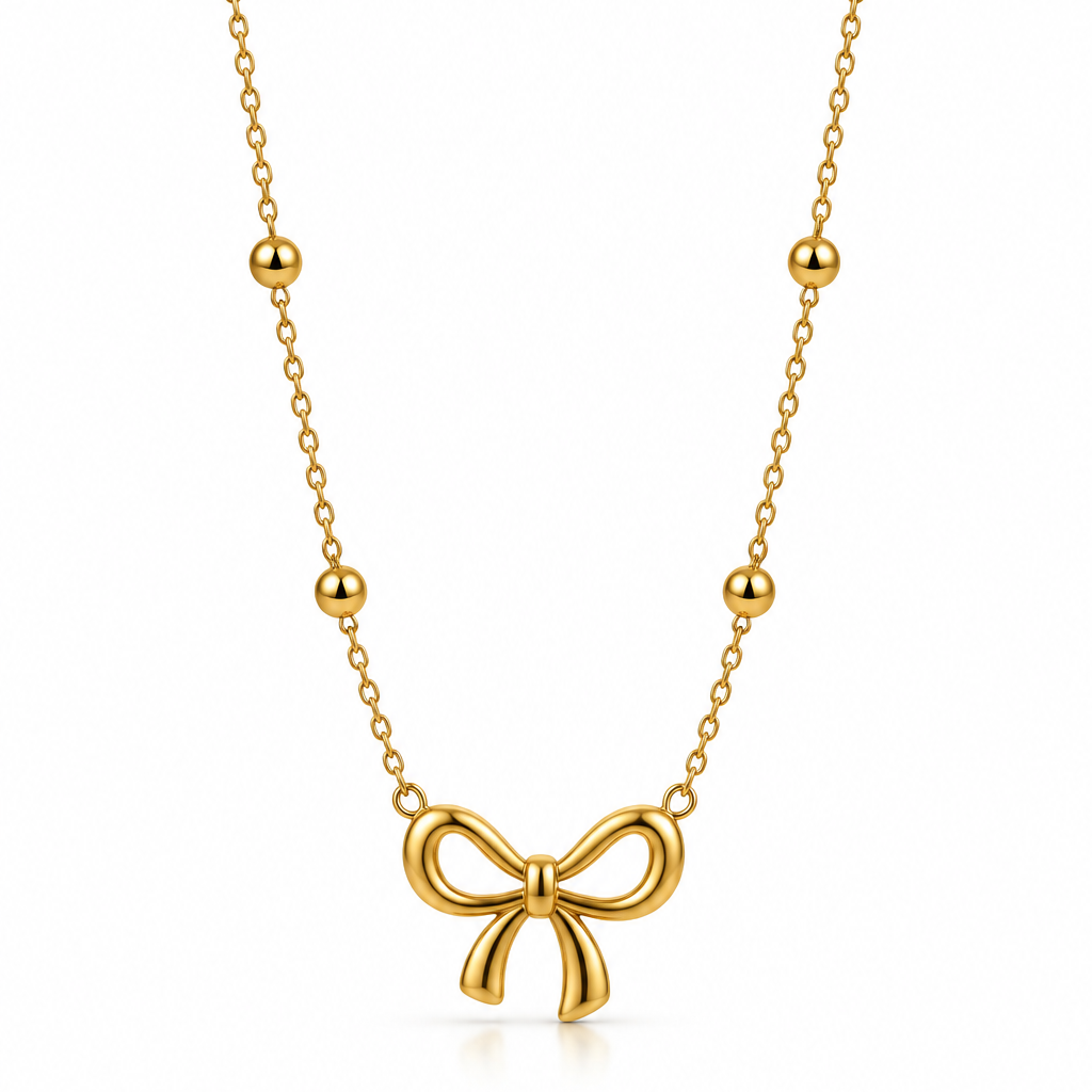 Gold-Plated Stainless Steel Bow Pendant Necklace – Minimalist Anti-Tarnish Jewellery for Women
