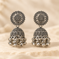 Vintage Oxidised Silver Jhumka Earrings for Women – Traditional Floral Design