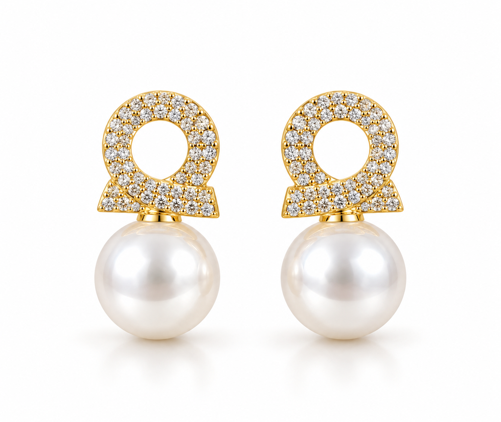 Women’s Gold-Tone Crystal Studded Pearl Drop Earrings for Office & Party Wear
