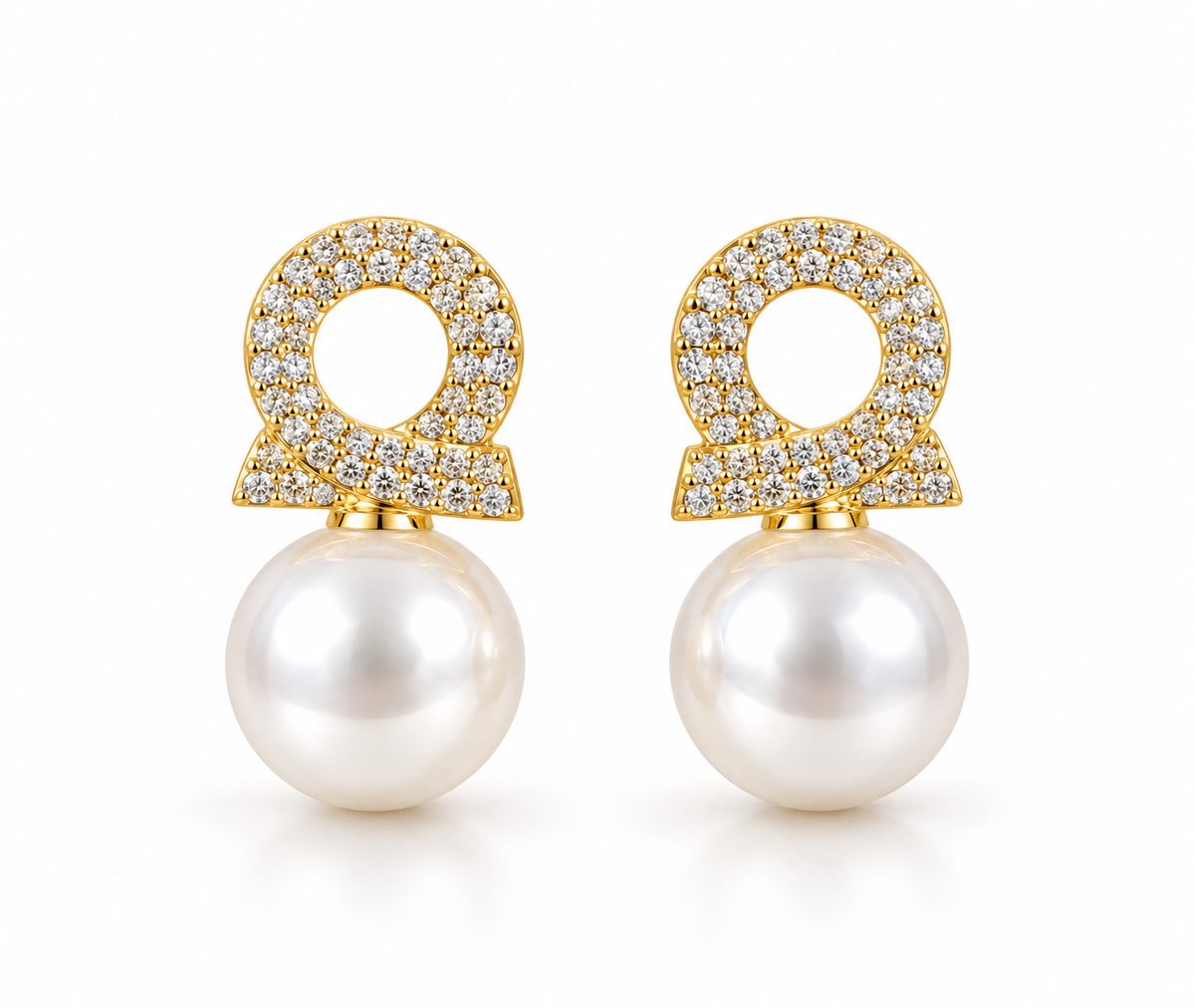 Women’s Gold-Tone Crystal Studded Pearl Drop Earrings for Office & Party Wear