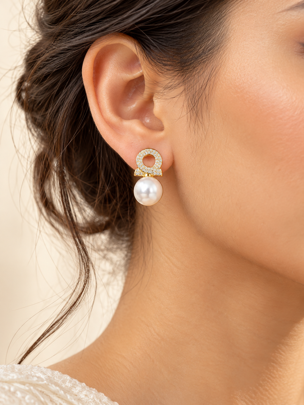 Women’s Gold-Tone Crystal Studded Pearl Drop Earrings for Office & Party Wear